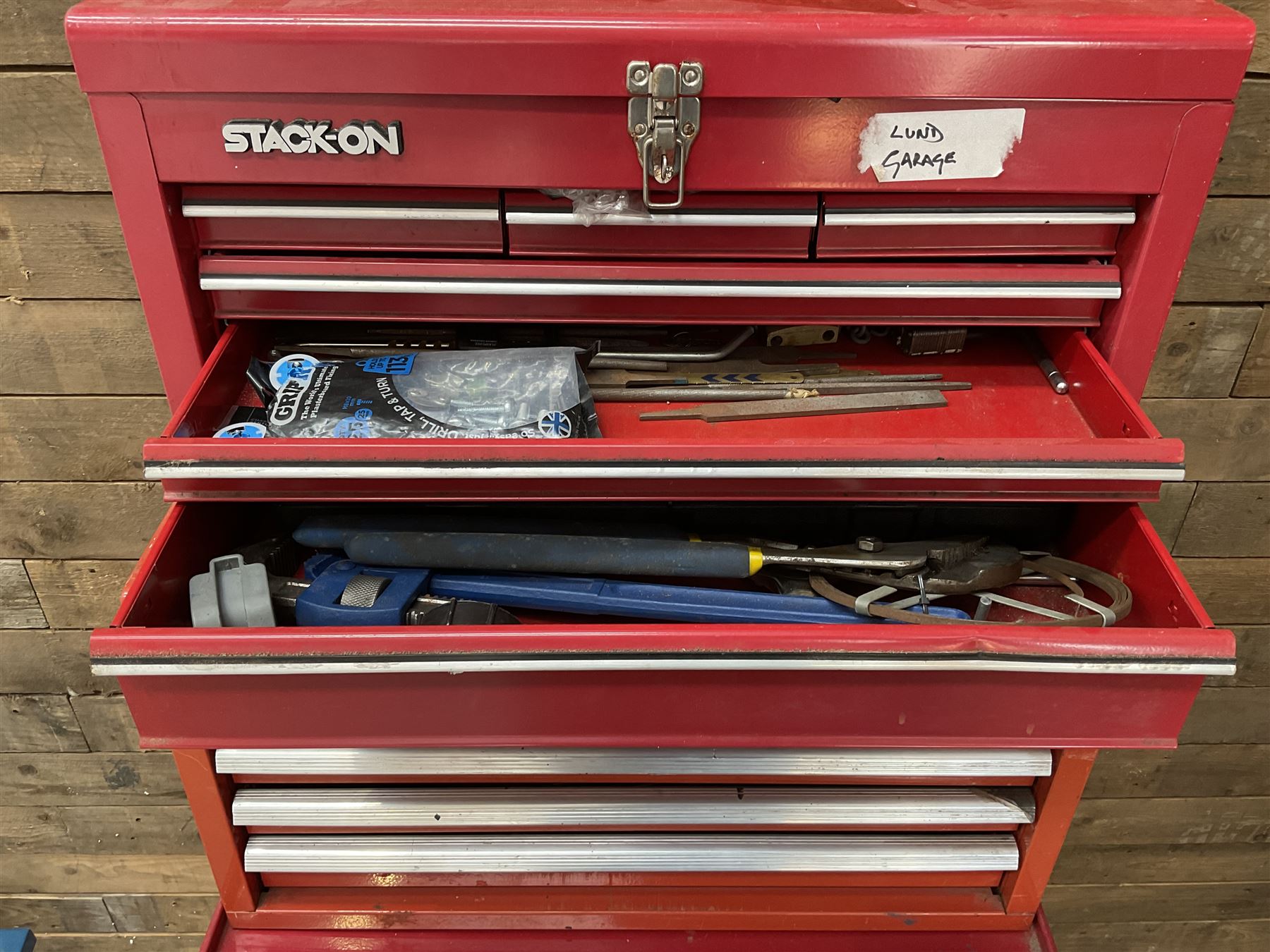 Britool, Halfords and Stack-on red tool chests with contents