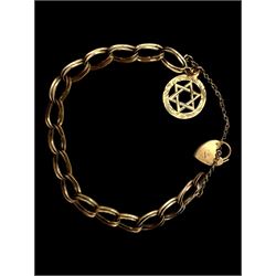 8ct gold bracelet, with 9ct gold heart padlock clasp and a 9ct gold star charm, stamped or hallmarked