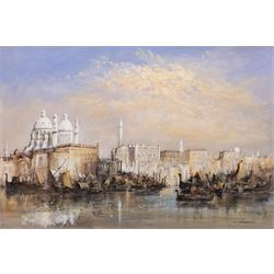Colin Russell (Northern British 1932-2009): Venice Grand Canal with Gondoliers, oil on boa...