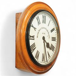 English-Large early 20th century 8-day fusee wall clock, 17 inch painted dial inscribed 