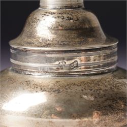 Early 19th century silver wine funnel with small circular stand engraved with a crest, makers mark on stand PG