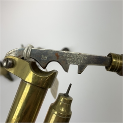 Two 19th century brass 12-bore cartridge making tools comprising bench mounting Bartram & Co Patent 'Nimrod' re-loader and J.C. Cocker Patent 5535 redecapper with turned wooden rammer (2)
