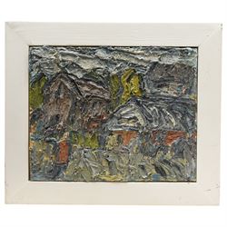 Barry De More (Yorkshire 1948-2023): 'Across the Street', oil and impasto on board signed titled and dated 2013 verso 25cm x 31cm