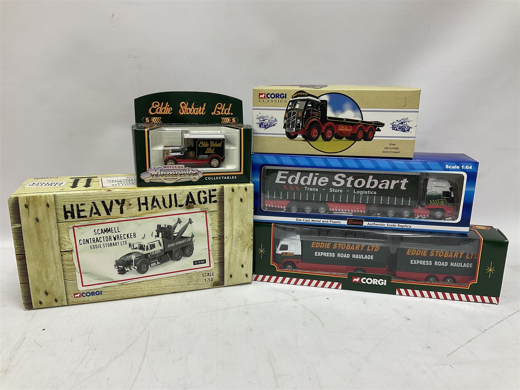Corgi Eddie Stobart - eighteen promotional and advertising models including heavy haulage vehicles, coach, figures etc; and five others by Saico, Lledo and Atlas Editions; all boxed (23)