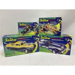The Shadow - Kenner Thunder Cab; Mirage SX-100 car; Shiwan Khan Serpent Bike; and  Nightmist Cycle; all boxed; and eight Kenner unopened carded action figures (12)