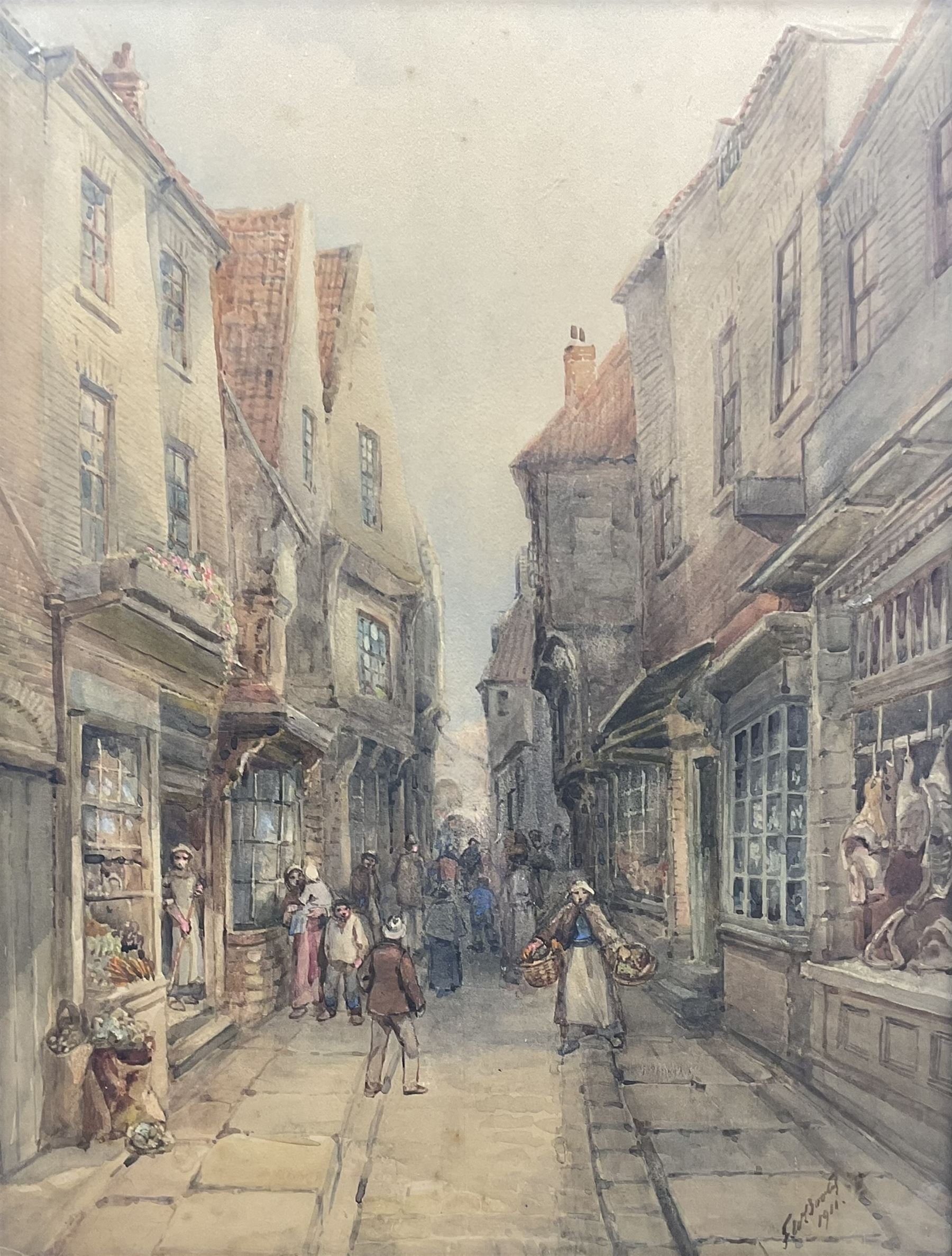Frederick William Booty (British 1840-1924): The Shambles York, watercolour signed and dated 1911, 73cm x 55cm