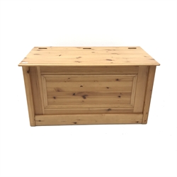 Solid pine chest, single hinged lid, stile supports, W102cm, H56cm, D54cm