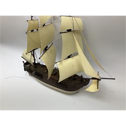 Late 19th, early 20th century, scratch built model of a three masted sailing ship with rigging, H50cm 