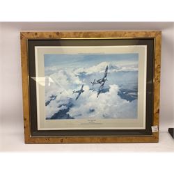 Two framed aviation prints Lets Call it a Day and Duel of Eagles, together with two other prints