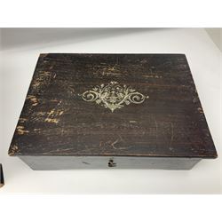 Swiss - 19th-century cylinder music box with three butterfly bells in sight, in a mahogany case with two separately boxed  6” cylinders, glazed viewing lid, 41 tooth comb (one tooth broken) crank key missing, movement untested.