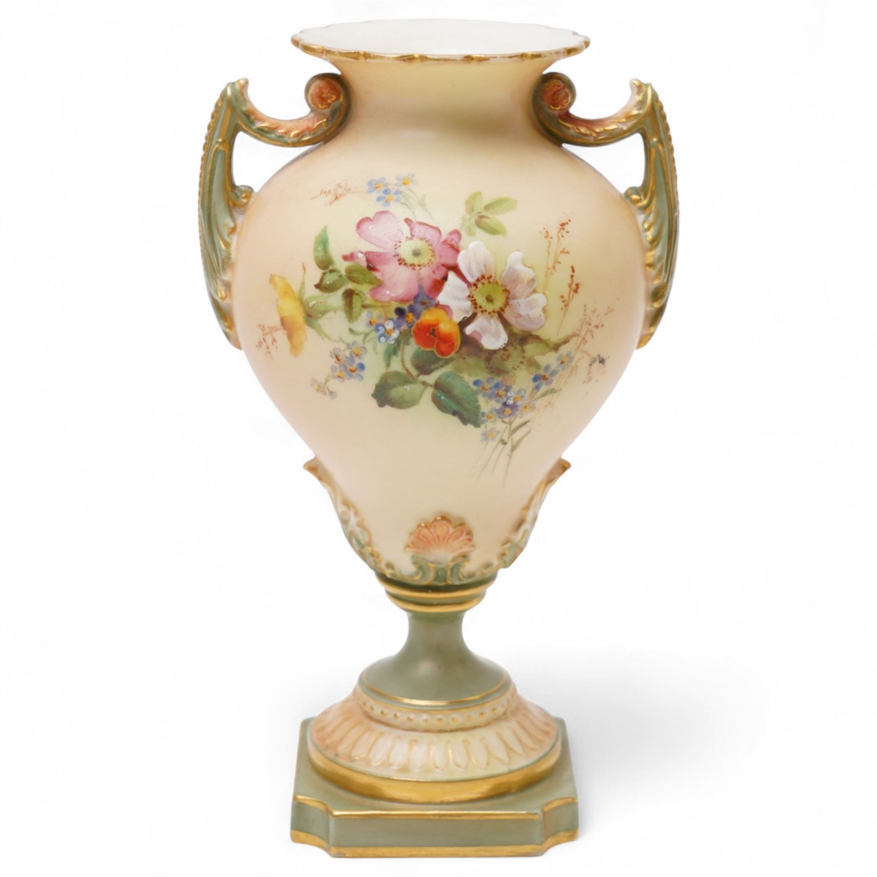 Four pieces of Royal Worcester blush ivory, each decorated with floral sprigs of various flowers, tallest 15.5cm (4)