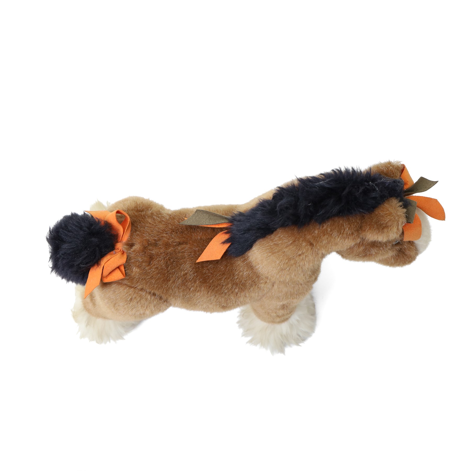 Hermès - ‘Cheval Hermy’ plush horse, brown with black mane and tail, white faux-fur hooves and orange ribbon detailing