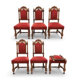 Set of six Victorian high-back dining chairs with spiral turned uprights and supports