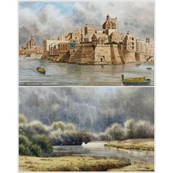 Arthur Craven (British 1934-2013): 'Senglea Point in the Grand Harbour - Malta' and 'A River Landscape', two watercolours signed, one dated '86,  max 36cm x 53cm (2) 