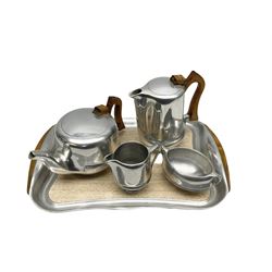 Piquot ware Newmaid tea set, comprising teapot, coffee pot, milk jug, open sucrier and tray
