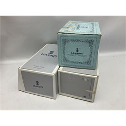 Six Lladro figures, comprising Naughty Dog no 4982, Best Friend 7620 and My Buddy no 7609, Kitty Confrontation no 1442, It Wasn't Me no 7672 and Rabbit Eating no 4772, three with original boxes, largest example H22cm