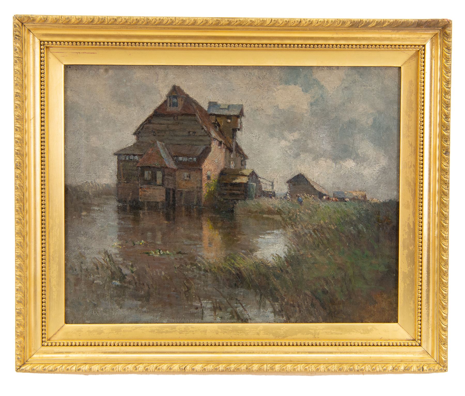 George Grosvenor Thomas RSW (Scottish 1856-1923): 'Houghton Mill - River Ouse Cambridgeshire', oil on canvas unsigned 34cm x 45cm