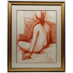 David Fisher (British 1963-): Seated Nude, sanguine signed and dated '98, 63cm x 47cm