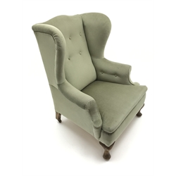  Early 20th century Queen Anne style wing back upholstered in a lime fabric, W83cm  