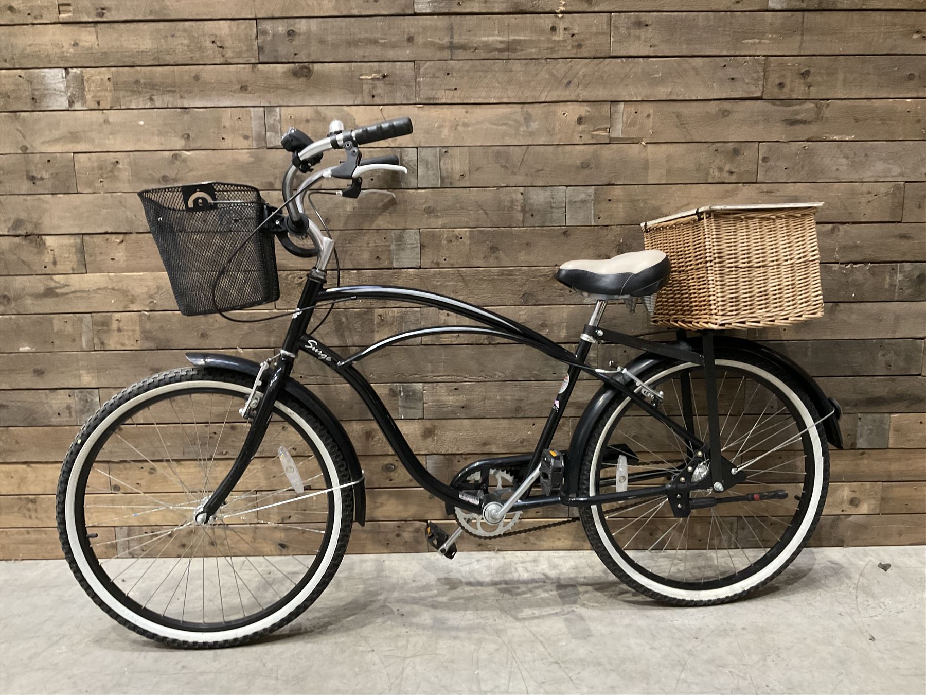 Alpha Plus Surge 26'' bicycle, black, with front and rear baskets