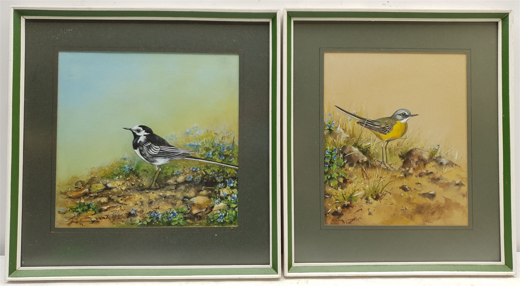 John Caffrey (British 1938-2016): Grey Wagtail and Wagtail, near pair watercolours signed and dated 1973 and 1974 respectively max 24cm x 26cm (2)