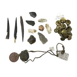 RAF buttons, WWII RAF dog tags, arrowhead flint and other flint and horn 