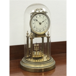  20th century Anniversary clock, white Roman dial with ribbon cresting, movement stamped 9733, under glass dome, H34cm  
