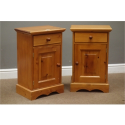  Pair polished pine bedside cabinets, W44cm, H69cm, D30cm  