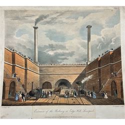 Henry Pyall and S G Hughes after Thomas Talbot Bury (British 1811-1877): Views on the Liverpool and Manchester Railway, twelve aquatints (two doubled up) with hand colouring pub. Ackermann c.1831-1833, 20cm x 25cm (12) (unframed)
Notes: Plates consist of: '[1] The Tunnel' (x2) (both 1831 and 1833 editions), '[2] Entrance of the Railway at Edge Hill Liverpool', '[3] Excavation of Olive Mount four miles from Liverpool', '[6] Entrance into Manchester across Water Street', '[8] Railway Office Liverpool', '[9] Warehouses at the end of the Tunnel towards Wapping' (x2) (both 1831 and 1833 editions), '[10] Moorish Arch looking from the Tunnel' '[11] Near Liverpool looking towards Manchester', '[12] Rainhill Bridge', '[13] Taking in Water at Parkside'.