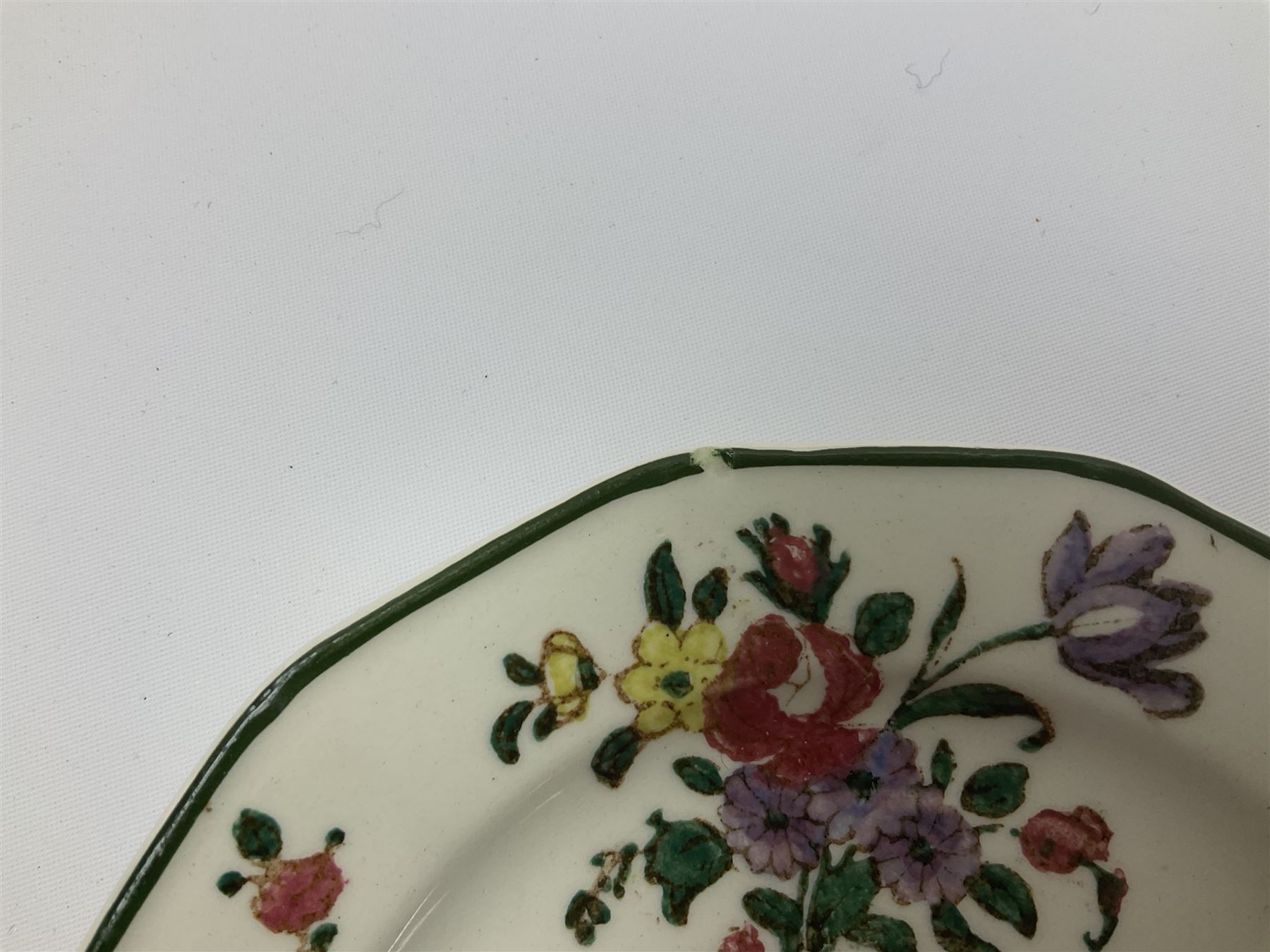 Royal Doulton part dinner service in Old Leeds Sprays pattern,  to include cheese dome, teapot and stand, egg cups etc, together with a selection of floral doilies.  