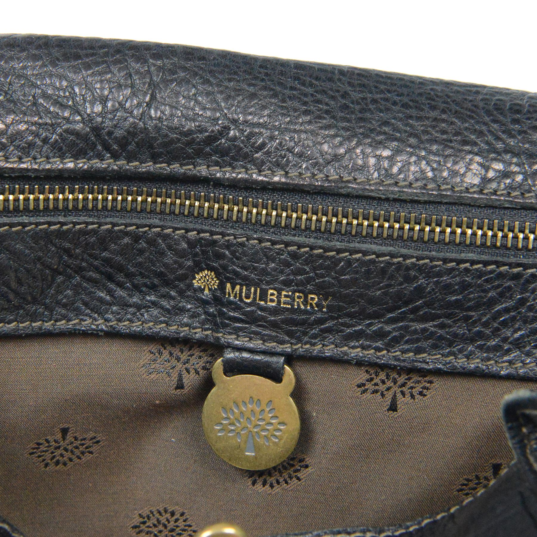 Mulberry Bayswater handbag, black mock crocodile-embossed leather with rolled leather top handles and brass hardware, the front secured by an oval Postman’s Lock stamped with the Mulberry tree motif, the interior lined in tan suede with zip pocket and slip compartments, leather brand tab stamped Mulberry, together with original Mulberry dust bag, W36cm D16cm H26cm