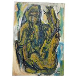 Francis Perera (Sri Lankan 1931-): 'Humanised Tree', oil on sail canvas signed and titled verso 82cm x 57cm (unframed) Notes: Perera a noted Sri Lankan artist has had many solo exhibitions both in his home country and overseas. He is a six time winner of the Presidential Award, represented Sri Lanka in Washington DC to commemorate the 50th anniversary of its independence, exhibited at the Royal Commonwealth Society in 2002, and at the 20th International Art Festival in Germany.