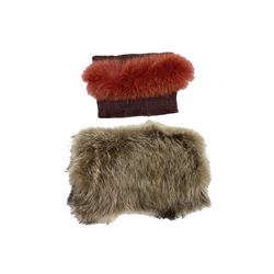 White Saga fox stole, together with Cresta Red fox fur hat, Red fox fur headband, a fur headband and matching cuffs, Harris Tweed clutch bag with fur trim, a fur clutch bag and an Ostrich feather and mohair scarf. 