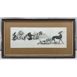 Arthur 'Boris' Klein (French 1893-1985): The Dirty Dogs of Paris, set of four etchings with hand colouring, titled respectively and signed in pencil 16cm x 45cm (4)