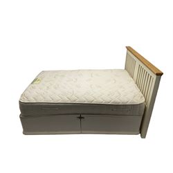 Restus 4’ 6” double divan bed, with cream and oak headboard