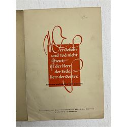 Collection of eight pre-WW2 German Propaganda poster style cards each printed in black and red with sayings by NSDAP leaders and German historical leaders,  featuring quotes by Adolf Hitler, von Goethe, Rosenberg, Magnus Wehner, Moltke, Kolbenheyer etc, each dated 1938 35 x 23.5cm unframed (8)