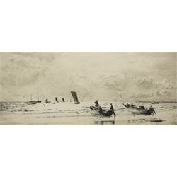 William Lionel Wyllie RA RWS (British 1851-1931): Cobles at Newbiggin - Northumberland, dr...
