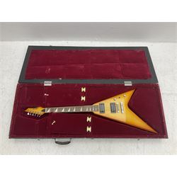 Shine offset V-shaped six string electric guitar, in fitted case