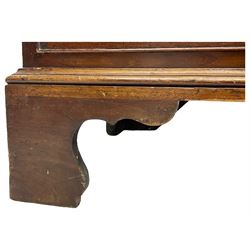 George III mahogany bureau, the conch inlaid fall front enclosing pigeon holes, shelves and central cupboard with inlaid flower motif, four graduating cock-beaded drawers below each with brass handles, lower moulded edge over shaped bracket feet