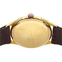 Horus 18ct gold gentleman's manual wind wristwatch, Helvetia Head hallmark, on leather strap