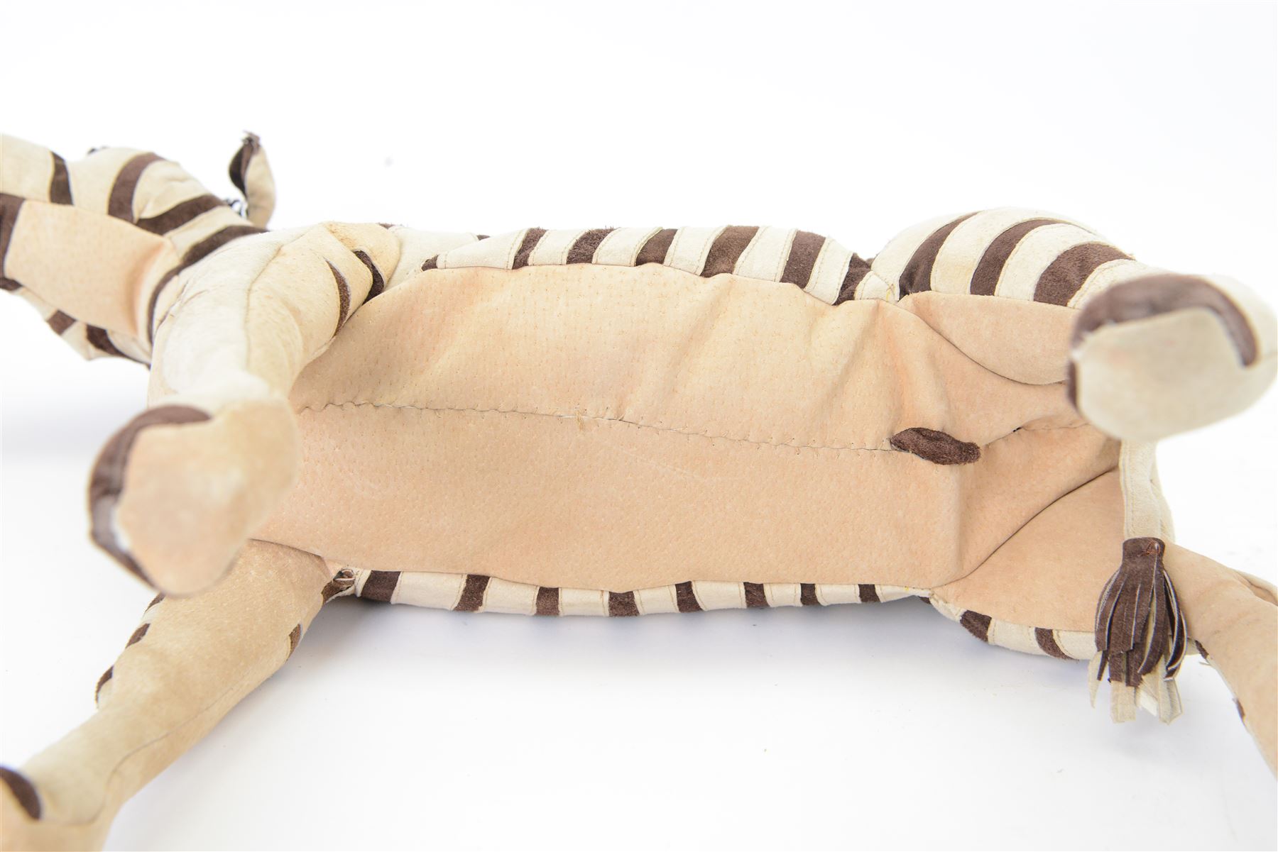 Karen Trower: two zebra sculptures, with leather sew over wood and metal frames, H48cm