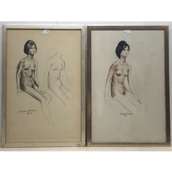 Douglas Anderson (British 1934-): Female Nude Studies, three (one verso) pencil and coloured chalk drawings signed and dated 1965, 56cm x 37cm (2)
