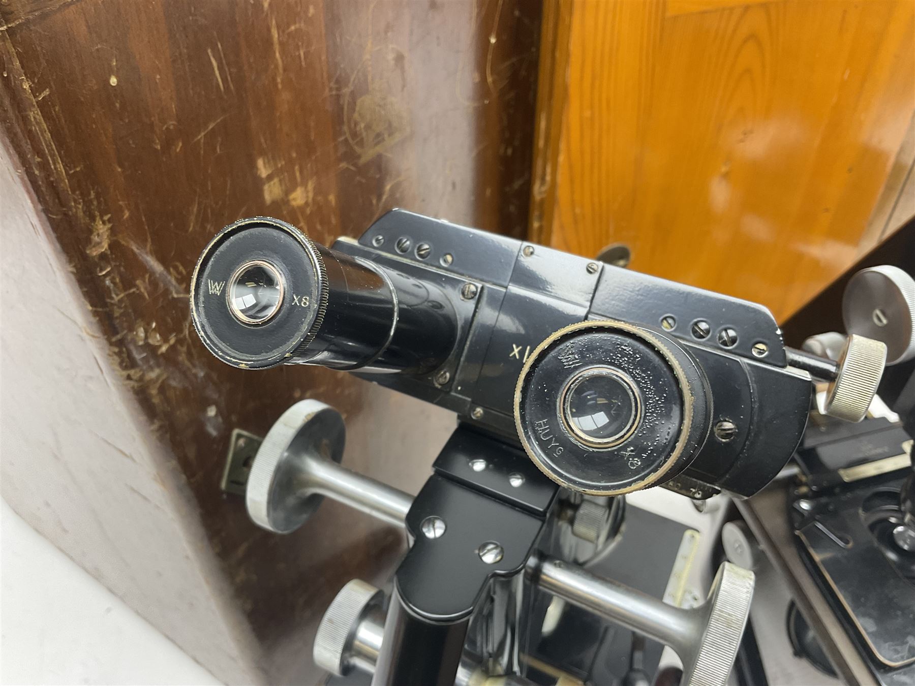 Three microscopes, comprising Ernst Leitz Wetzlar, W Watson & Sons service II no 125485, W Watson & Sons Bactil binocular no 115722, all boxed  