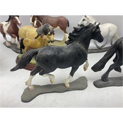 Seven Border Fine Arts figures, comprising Clydesdale Mare & Foal A0187, Highland Mare & Foal A2691 and five horses from the Action Horses series 