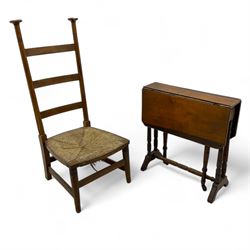 Attributed to William Birch of High Wycombe - Arts & Crafts oak ladder-back side chair, with turned finials, rush seat, and stretchers, raised on square-section supports; 19th century mahogany Pembroke table, rectangular drop-leaf top raised on turned supports with central stretcher and splayed feet