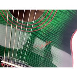 Marlin Classic acoustic guitar model MC1 in green and red L100cm; in simulated reptile skin hard carrying case