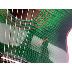 Marlin Classic acoustic guitar model MC1 in green and red L100cm; in simulated reptile skin hard carrying case