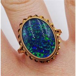 9ct gold oval opal triplet ring, hallmarked