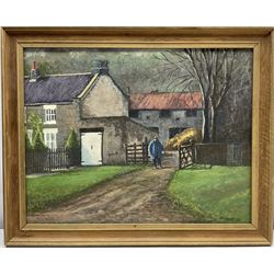 Robert Wood (British 20th century): 'The Lane Silpho' & two other North Yorkshire Farm scenes, three oils on canvas & board signed and dated (19)89/92/93, 28cm x x 44cm diminishing (3)