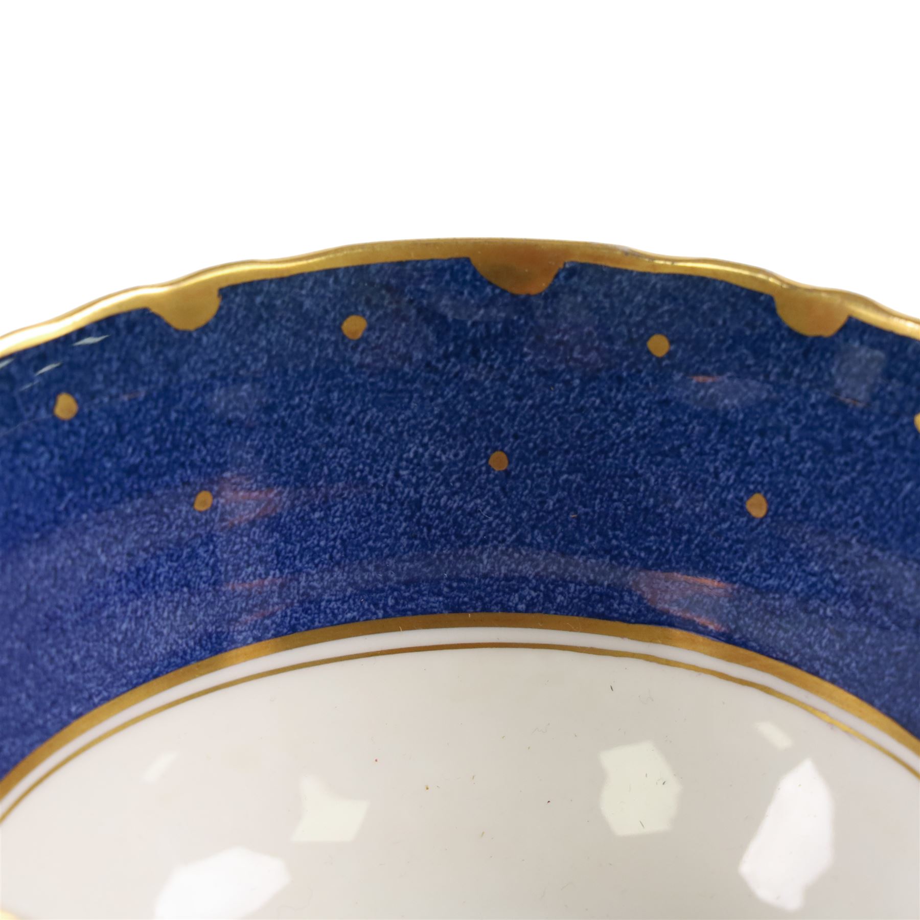 Crown Staffordshire Polka Dot tea service for six, comprising cups and saucers, milk jug, open sucrier, side plates and cake plate